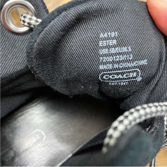 COACH Ester Embossed Black Suede Monogrammed Ankle Booties Boots Black 6.5 - Picture 2 of 10